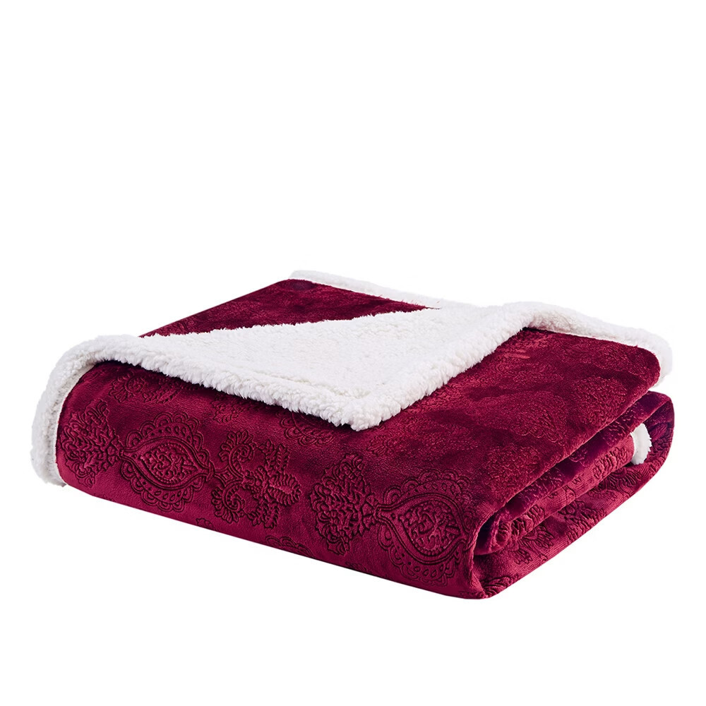 Madison Park Elma Throw Blanket 60x70" Burgundy Plush Reversible Oversized BED18